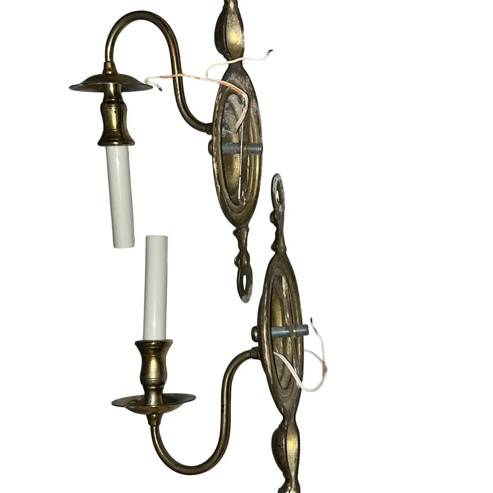 Vtg Mid Century Lot 2 MCM Matching Brass Wall Scones Light Fixtures Electric